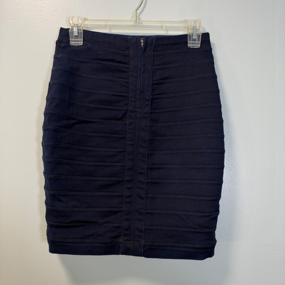 Express Navy Blue Bandage Mini Skirt Size 2 Exposed Back Zipper Bodycon - Picture 4 of 6